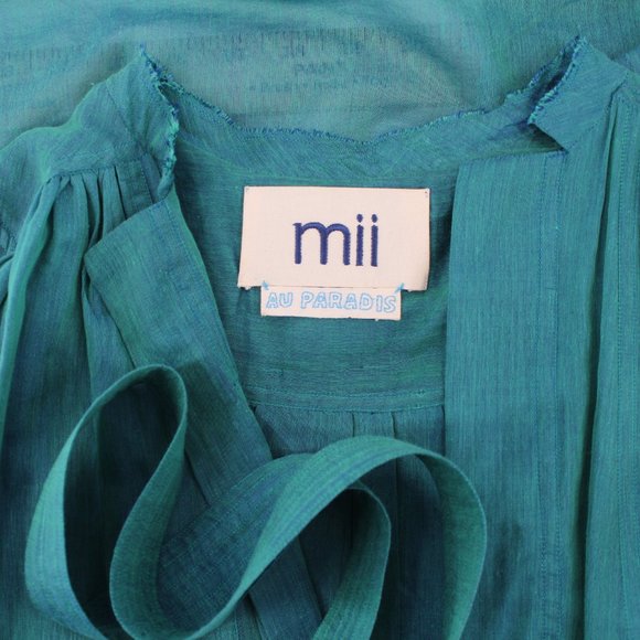 Mii The Iridescent Joe Wrap Dress Silk Cotton Iridescent Green Blue Belted Midi - Picture 13 of 15